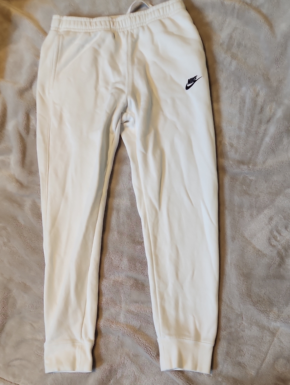 Nike White Fleece Joggers with Black Swoosh